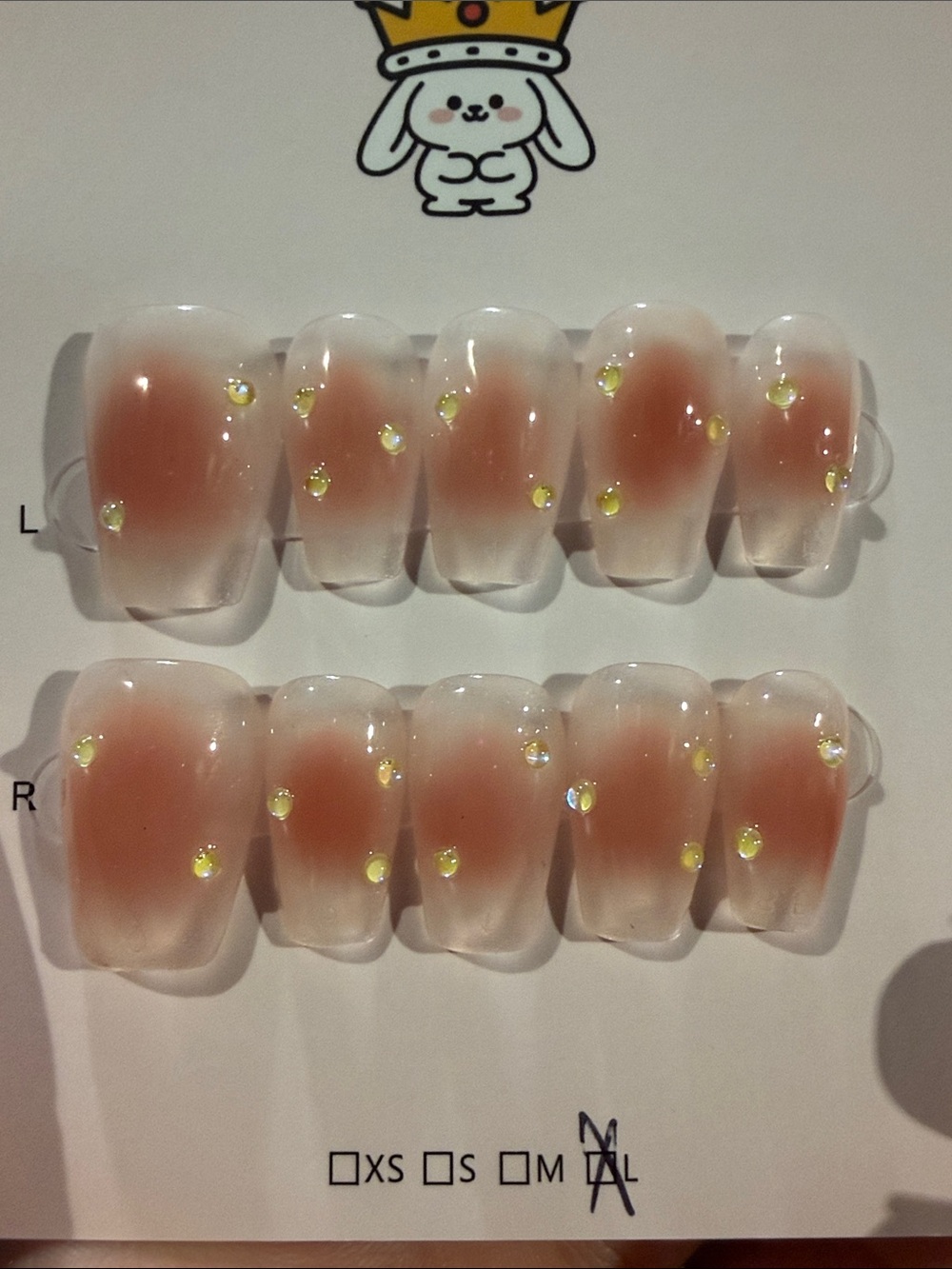 Press-On Nail Set - Pink Ombre with Yellow Accent Gems